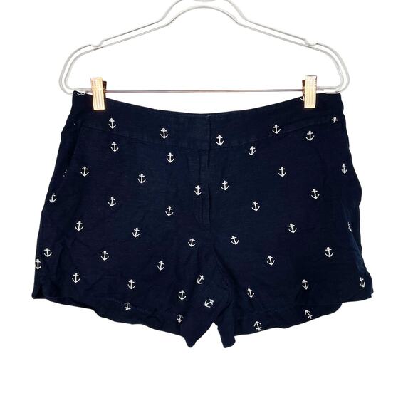 LOFT Navy Blue Size 6 Anchor Nautical Linen Blend Shorts Summer Casual Preppy - Picture 1 of 7